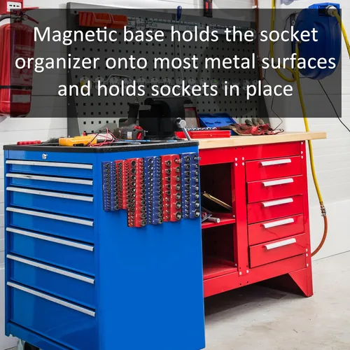 Miniatura 6 de Olsa Tools - Organizador magnético de llaves de vaso Con accionamiento de 1/4 pulgada Métrico Rojo Con capacidad para 26 llaves de vaso
