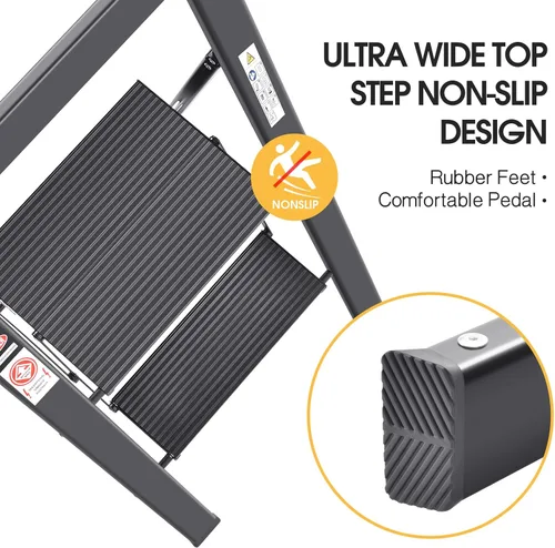 Miniatura 2 de KINGRACK Escalera de escalón, 2 escalones, escalera plegable con pasamanos, escalera antideslizante de seguridad plegable para el hogar, taburete