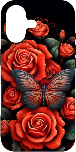 Cute Butterfly Red Floral Flower Butterfly Rose Case for iPhone 17