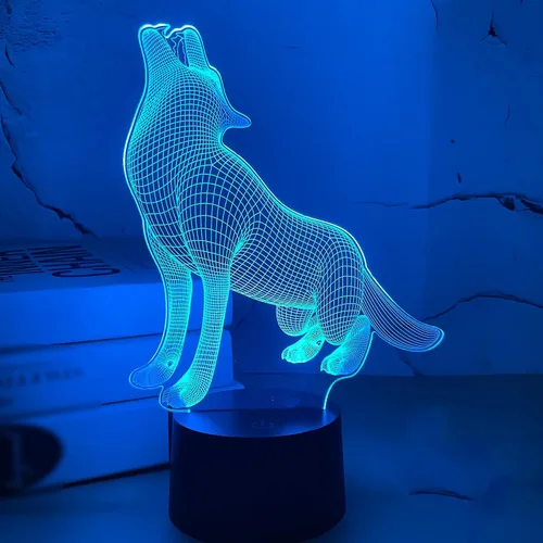 FULLOSUN Luz de Regalo Lobo 3D, Lámpara Nocturna de Ilusión Óptica, 16 Colores Cambiantes con Control Remoto, Decoración Creativa de Habitación,