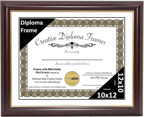 Miniatura 75 de Creative Picture Frames Marco para Diploma de Caoba con Borde Dorado de 12x16 pulgadas con Vidrio y Paspartú Negro y Colgadores de Pared Instalados