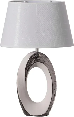 Quickway Imports Lámparas de mesa de diseño, lámpara de mesa decorativa de cerámica de 19 pulgadas, con soporte ovalado plateado y blanco y pantalla