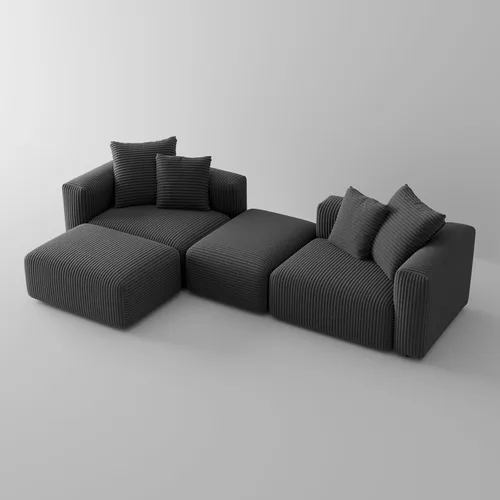 Miniatura 8 de Acanva - Sofá seccional modular convertible en forma de L de corduroy, sofá de esquina de 4 plazas con combinación libre, convertible a cama diurna