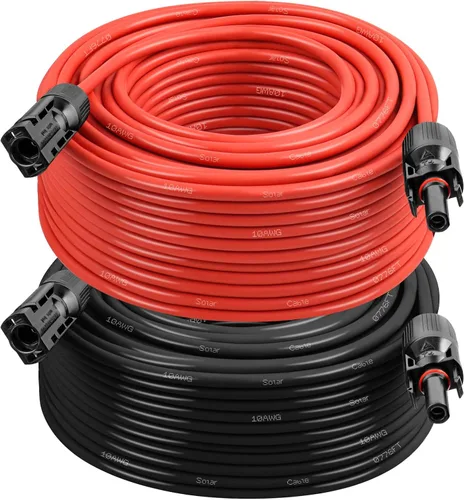 Miniatura 17 de Cable de extensión solar 10AWG de 20 pies – Paquete de 2 cables fotovoltaicos rojos y negros con conectores solares, cobre estañado de 84 hebras
