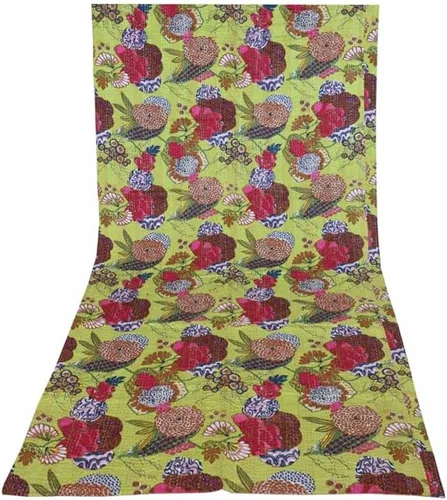 Miniatura 47 de Sophia-Art Colcha reversible de frutas indias para cama individual/king con patrón Gudri de algodón puro estilo Kantha, colcha decorativa con Rosa