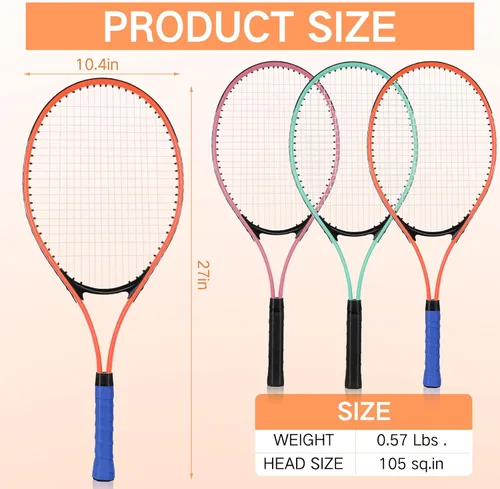 Miniatura 3 de 6 Pcs Tennis Rackets for Adult Recreational 6 Players 27'' Tennis Racket Set with 3 Balls Lightweight Tennis Rackets for Tennis Training Beginner