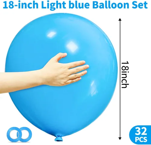 Miniatura 3 de 32 globos azules grandes de 18 pulgadas, globos redondos de látex grandes para decoración de cumpleaños y bodas (azul claro)