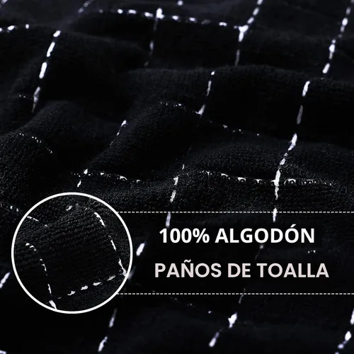 Miniatura 2 de Homaxy Toallas de cocina de tela de rizo 100% de algodón (negro, 13 x 28 pulgadas), diseño a cuadros, paños de cocina suaves y súper absorbentes