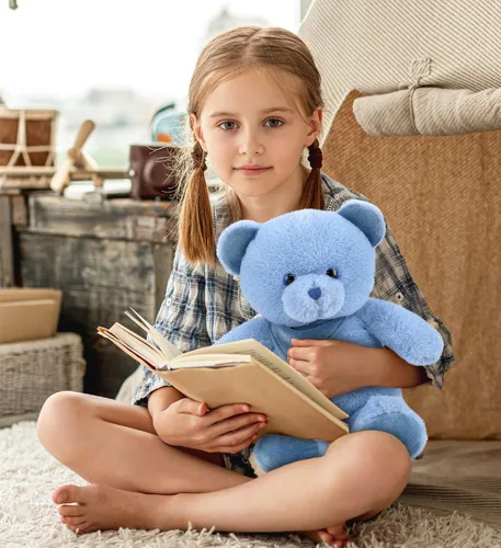 Miniatura 7 de DolliBu Oso de peluche – Suave oso azul bebé abrazable, adorable juguete de peluche de oso para jugar, lindo regalo de vida salvaje para niños