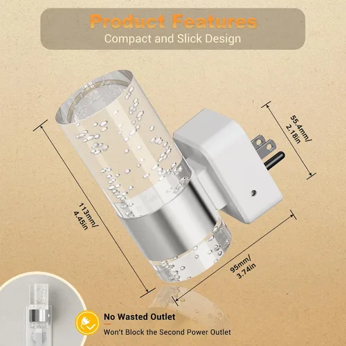 Miniatura 4 de JandCase Luz nocturna, luces nocturnas automáticas enchufables a la pared, luz nocturna LED regulable con brillo ajustable, luces nocturnas
