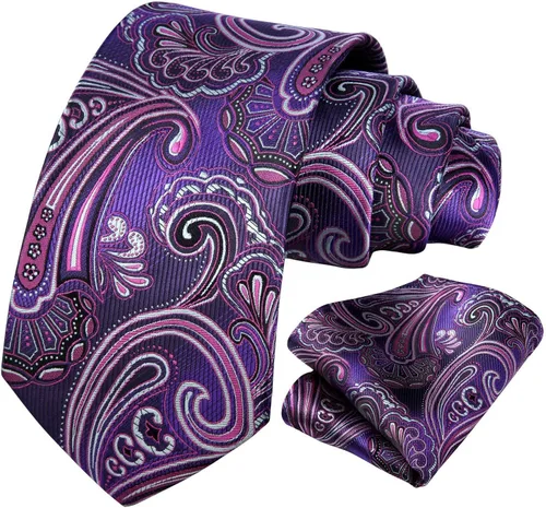 Miniatura 63 de HISDERN Corbatas para hombre, corbata de cachemira y bolsillo cuadrado tejido clásico floral para hombre, corbata de fiesta de boda