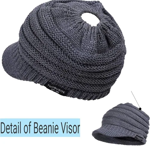 Miniatura 9 de FORBUSITE Gorro de punto cálido para mujer con diseño de cola de caballo para coleta, gorro B085