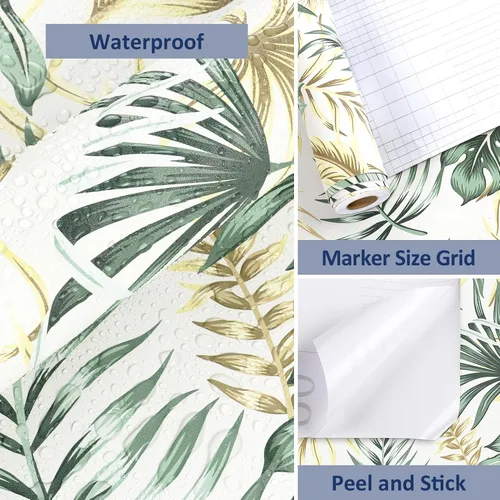 Miniatura 8 de WESTICK Papel tapiz dorado tropical para despegar y pegar para baño, papel de contacto tropical impermeable, papel tapiz floral para dormitorio, 3.