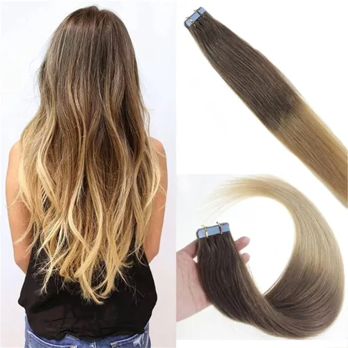Miniatura 63 de Extensiones de cabello humano Remy con cinta adhesiva sin costuras (16 pulgadas, 10 unidades, rubio ceniza)