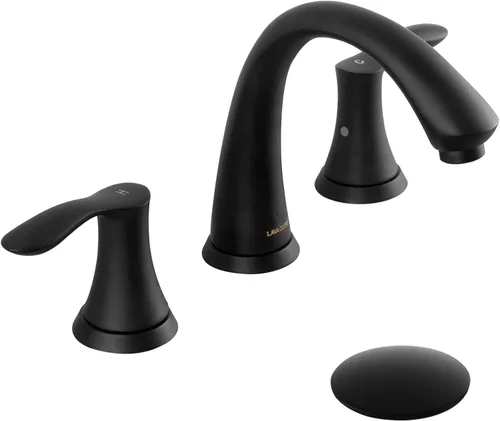 Lava Odoro BF405-MB - Grifo de baño negro mate, grifo de baño extendido de 8 pulgadas, 3 agujeros, 2 asas, grifo de lavabo de baño moderno, grifo de