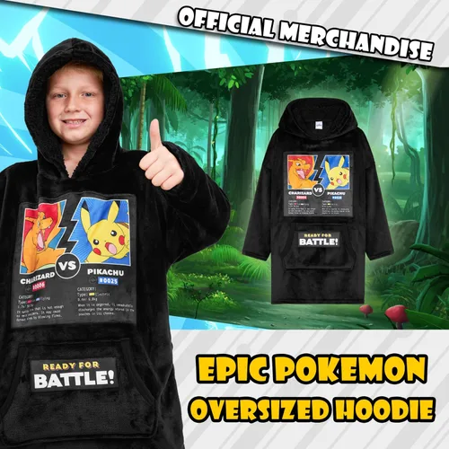 Miniatura 4 de Sudadera con capucha y manta de Pokémon para niños y adolescentes, sudadera con capucha extragrande de forro polar portátil, manta con capucha