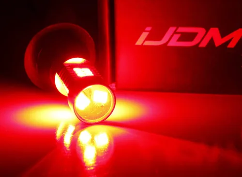 Miniatura 9 de iJDMTOY No requiere resistencia, 21-SMD 7440 T20, bombillas de repuesto de color rojo brillante compatibles con luces direccionales delanteras