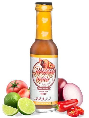 Miniatura 12 de Jersey Girl Hot Sauce Co Salsa Picante Sizzlin' Sin Sodio/Libre de Sal - Hecha con Pimienta Escorpión y Fantasma 5 Oz (Picante) Ingredientes