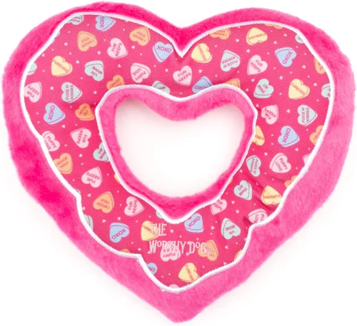 The Worthy Dog Tough Puppy Love Heart - Juguete duradero para perros resistente a los mordedores, con múltiples chirriantes, forro de malla Negro