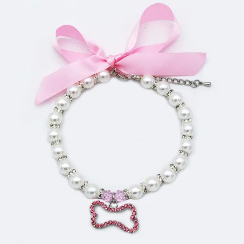 Miniatura 4 de Collar de perlas de cristal para perro, joyería para perros pequeños y cachorros, collar de boda con dije de diamantes de imitación, ropa