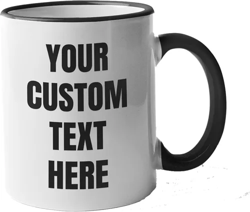 Tazas personalizadas con palabras personalizadas, texto o nombres, borde negro y asa, taza de café de 11 onzas, tazas de café personalizables para