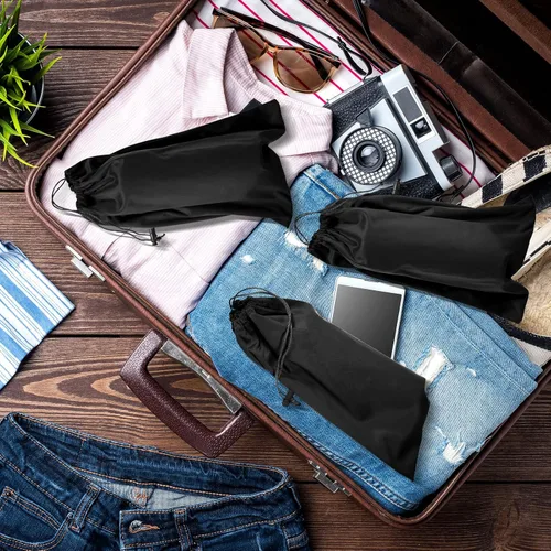 Miniatura 6 de Flutesan Bolsa de almacenamiento de juguetes, bolsa de microfibra para gafas de sol, bolsa plegable con cordón ajustable (7 x 9.8 pulgadas, negro)