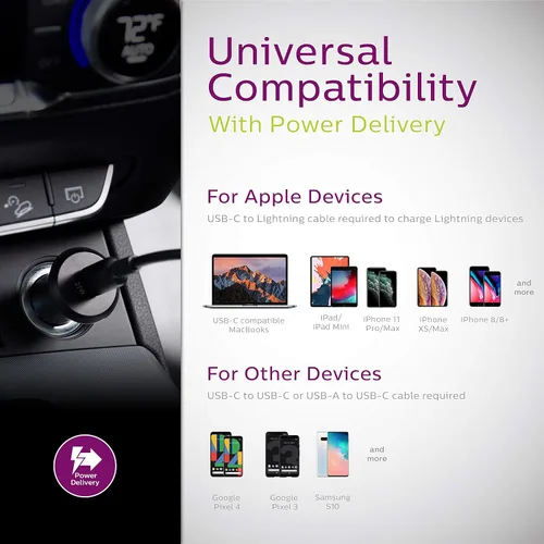 Miniatura 3 de Philips Cargador de coche USB C de 27 W, adaptador de carga USB para encendedor de cigarrillos, cargador de teléfono para iPhone 16 Series, 15