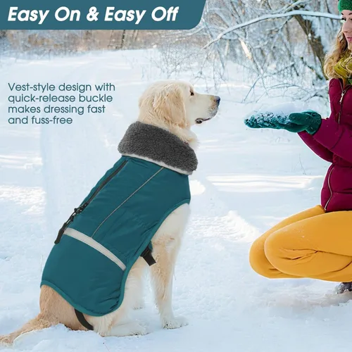 Miniatura 5 de QBLEEV Abrigo cálido para perro, chaqueta de invierno reflectante, impermeable, resistente al viento, ropa de cuello alto para perro para clima