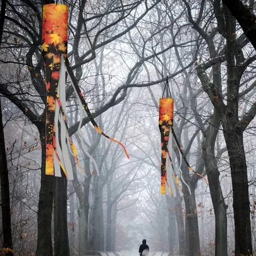 Miniatura 4 de Mumeson 2 piezas de calcetines de viento de otoño de arce de otoño, decoración al aire libre con bandera de cola, decoración colgante para pared