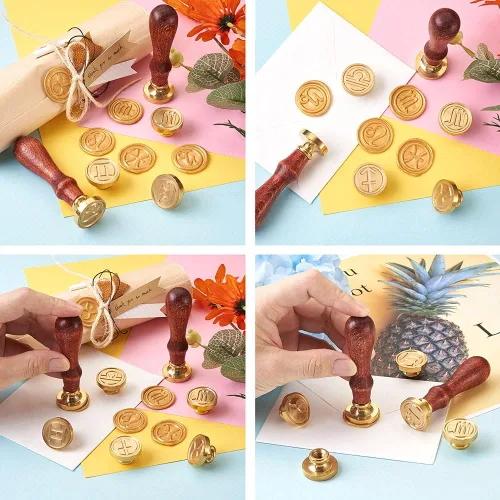 Miniatura 6 de Beadthoven - Juego de sellos de cera con 12 piezas de signos del zodiaco completo con temática de constelaciones, cabezas de latón y 2 asas