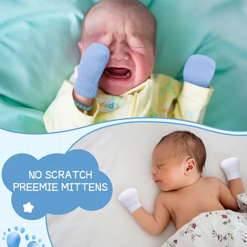 Miniatura 6 de 12 pares de manoplas prematuros para niñas y niños prematuros, guantes prematuros para recién nacidos y niños pequeños
