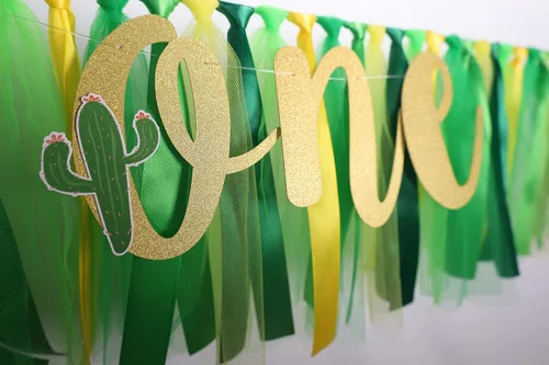 Miniatura 5 de Cartel decorativo de cactus para silla de bebé, cartel de primer cumpleaños, guirnalda de tela para silla de bebé, suministros de fiesta, amarillo