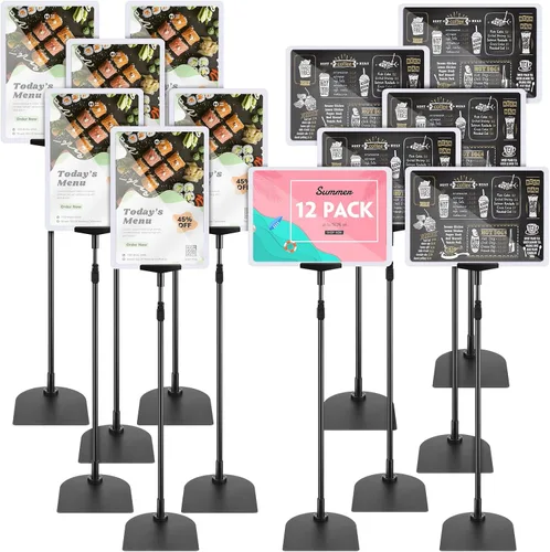 Wesiti Paquete de 12 soportes para letreros de pie de 8.5 x 11 pulgadas, soporte vertical de aluminio para carteles de piso, soporte vertical de