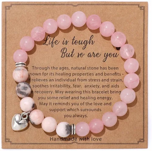 Pulsera de regalo con texto en inglés "Get Well Soon" (0.315 in), pulseras curativas de piedra natural, hechas a mano, Life is Tough But So Are You,