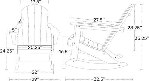 Miniatura 3 de HDPE Laguna Silla mecedora Adirondack de polietileno para exteriores (juego de 2), color negro
