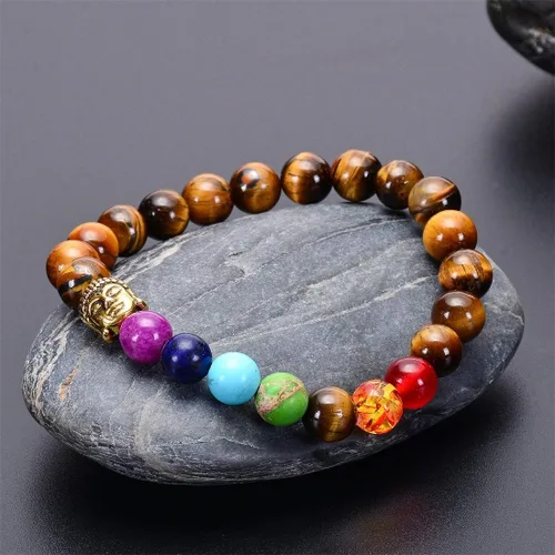 Miniatura 4 de Brazalete GelConnie de piedras de lava, 7 chakras, 0.32 pulgadas, piedra natural, para curación, alivio del estrés, yoga, ansiedad, aromaterapia