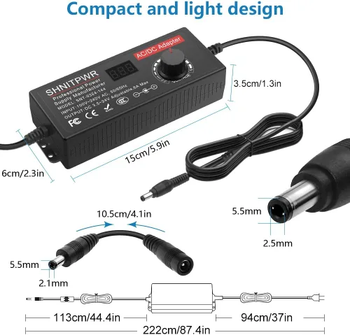 Miniatura 3 de SHNITPWR Fuente de alimentación universal DC 24 V 12 V 5 V 6 V 9 V 14 V 19 V Adaptador de CA/CC ajustable 100 V ~ 240 V CA a CC Convertidor