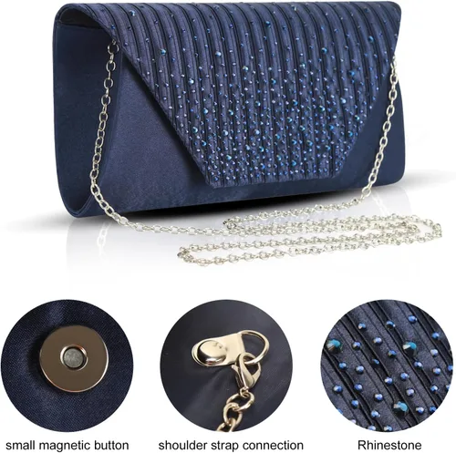 Miniatura 6 de Eshow Bolso de mano para mujer, bolso de noche, diseño de lentejuelas con cuentas vintage, bolsa de diamantes de imitación para boda, fiesta