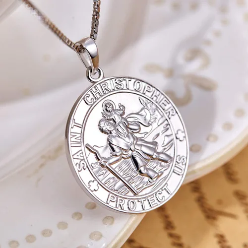 Miniatura 2 de YL Collar de San Cristóbal de plata de ley 925 grabado personalizado medallón protector religioso antiguo colgante de talismán medallaencajadoocket