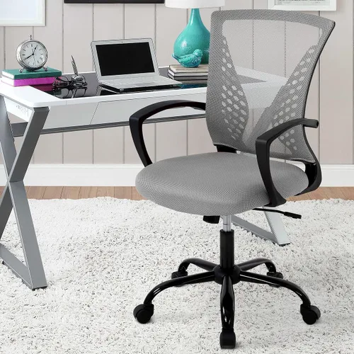 Miniatura 9 de Silla de oficina ergonómica para escritorio, silla de malla con soporte lumbar y apoyabrazos de altura ajustable, silla ejecutiva para mujeres