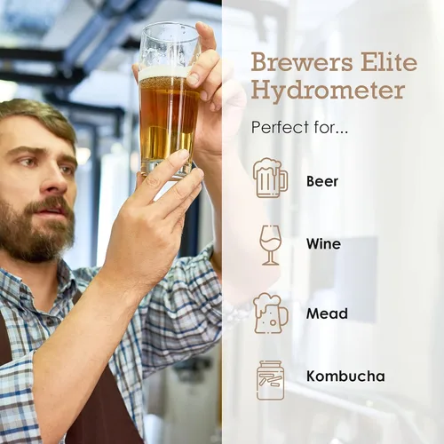 Miniatura 4 de Brewer's Elite Hidrómetro - para elaboración casera de cerveza, vino, hidromiel y kombucha - Juego de triple escala de lujo, estuche rígido y paño