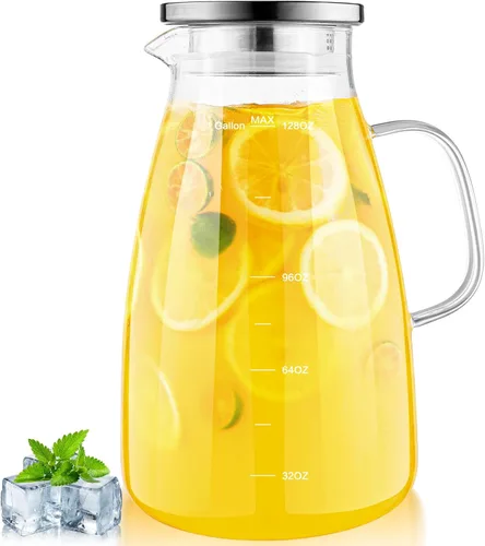 Miniatura 12 de Aofmee Jarra de vidrio con tapa y asa, jarra de agua de vidrio con tapa, jarra de té helado, jarra de borosilicato para bebidas frías o calientes