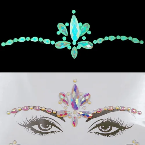 Miniatura 14 de Joyas de cara que brillan en la oscuridad, cristal de Halloween, tatuaje temporal, gemas de diamantes de imitación, cuerpo fluorescente, joyas