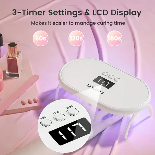 Miniatura 3 de LASONAS Lámpara de uñas LED UV para esmalte de gel de 24 W, luz UV, 3 ajustes de temporizador, secado rápido, mini lámpara de curado portátil