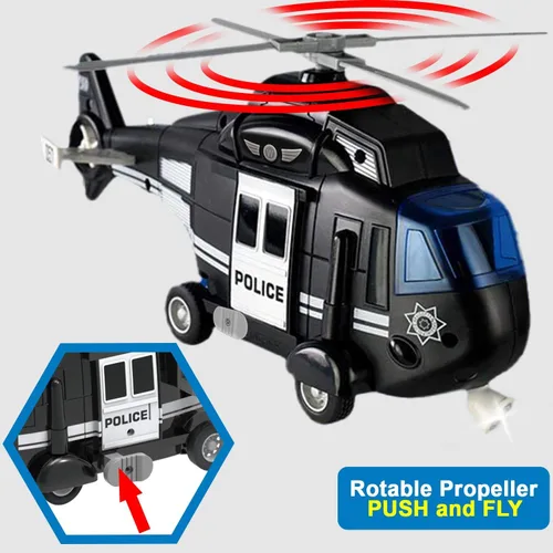 Miniatura 4 de Liberty Imports Helicóptero de rescate policial con motor de fricción para niños Chopper Push and Go con luces de acción y sonidos de juego