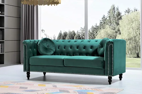 Miniatura 2 de Container Furniture Direct S5370-S Kittleson Velvet Upholstered Modern Chesterfield Sofa with Nailhead Trim, Gray