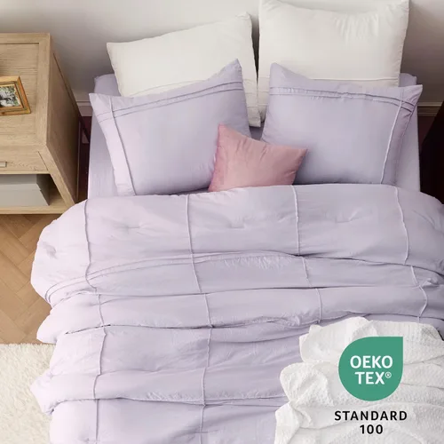 Miniatura 4 de Bedsure Juego de edredón individual con sábana, 3 piezas, suave ropa de cama color morado lavanda, plisado de rejilla, juego de cama ligero