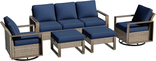 Miniatura 50 de Sofá de Mimbre Metálico para Patio de 75", Sofá Sillón de Ratán para Exteriores de 3 Asientos para Todo Tipo de Clima con Cojines Premium