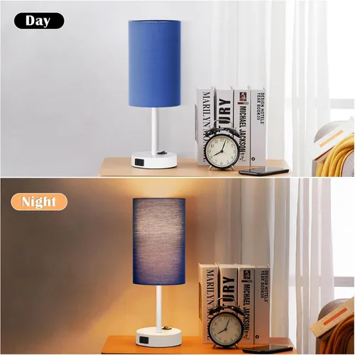 Miniatura 6 de ZJOJO Juego de 2 lámparas de mesa para dormitorio, lámparas pequeñas de noche con interruptor basculante regulable de 3 vías y toma de corriente