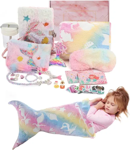 Miniatura 8 de Regalos de sirena para niñas, manta de cola de sirena, juego de maquillaje de joyería de sirena para niñas de 3 4 5 6 7 8 9 10 11 12 años Morado
